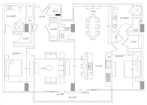 Floor plan for 2 beds, 2 baths, 1812 sqft